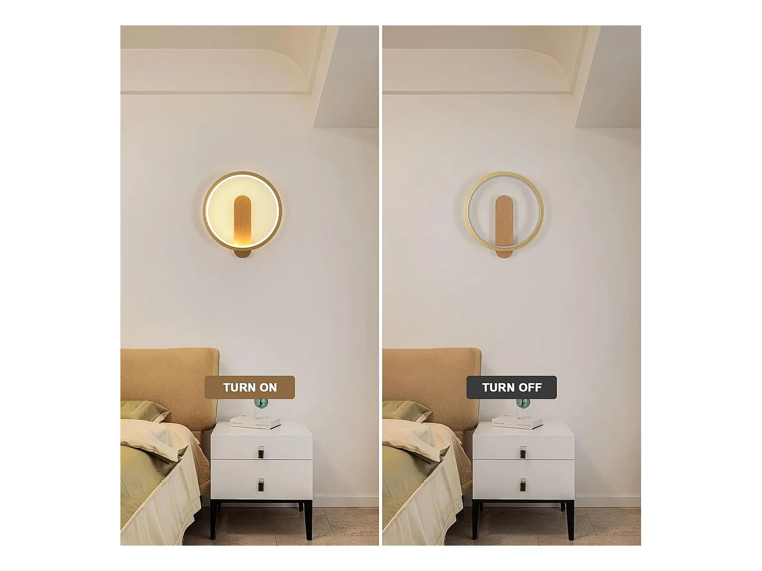 Applique murale d'intérieur LED, 15 W, 1 600 lm, ronde, lumière blanche chaude 3 000 K, luminaire moderne pour chambre, salon, escaliers, couleur bois