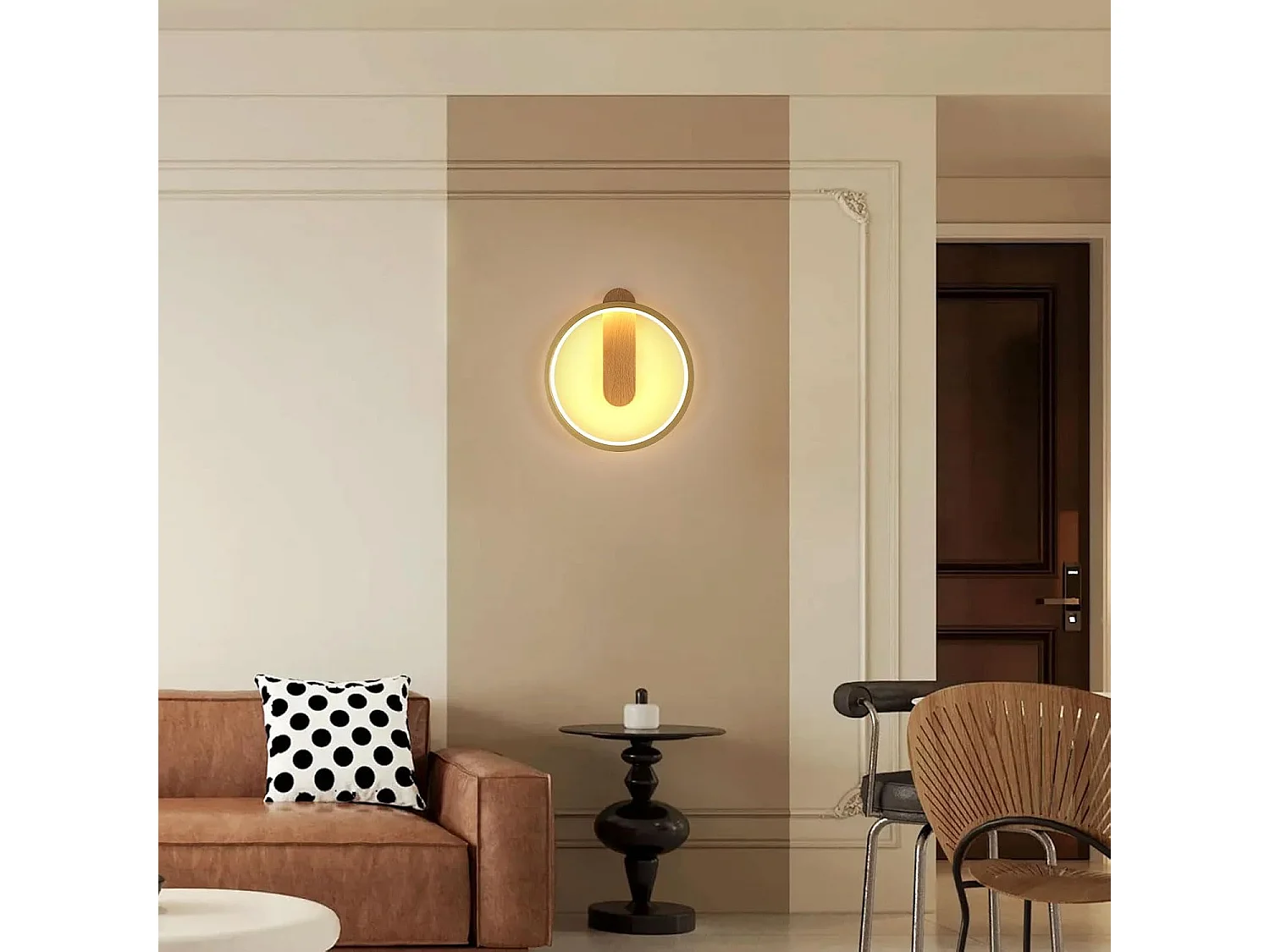 Applique murale d'intérieur LED, 15 W, 1 600 lm, ronde, lumière blanche chaude 3 000 K, luminaire moderne pour chambre, salon, escaliers, couleur bois