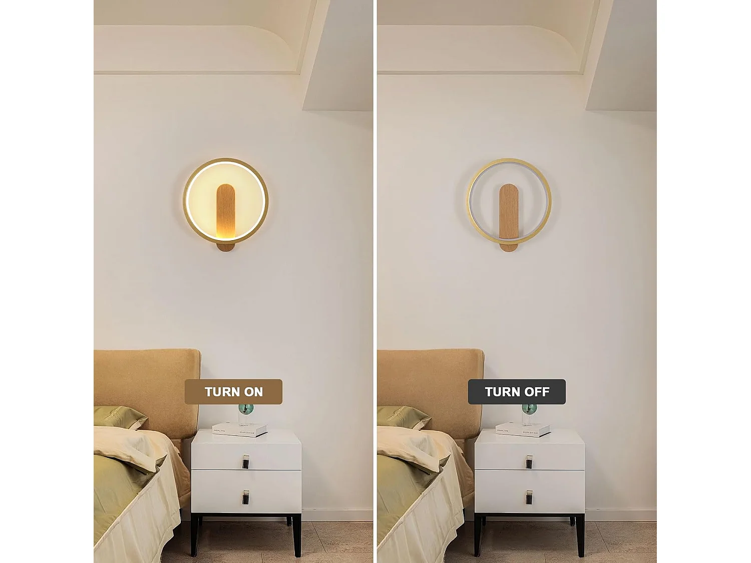 Applique murale d'intérieur LED, 15 W, 1 600 lm, ronde, lumière blanche chaude 3 000 K, luminaire moderne pour chambre, salon, escaliers, couleur bois