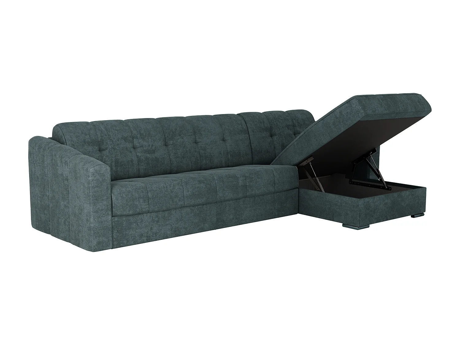 Canapé d'angle convertible express en tissu texturé bleu canard - Couchage 140 cm - Matelas 14 cm - DARIELO