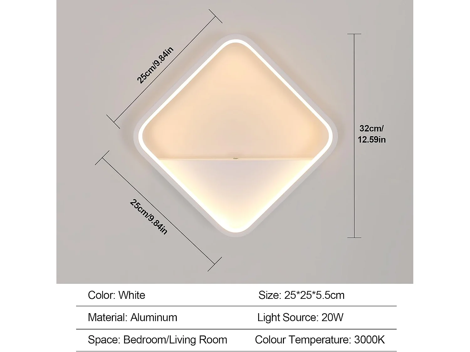 Applique murale LED moderne, usage intérieur, carrée 12 W, lumière blanc chaud 3000 K, idéale pour chambre, salon, couloir, escalier, blanc