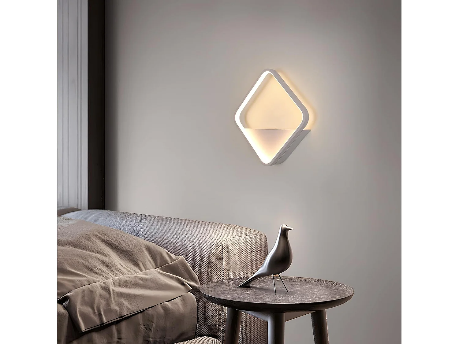 Applique murale LED moderne, usage intérieur, carrée 12 W, lumière blanc chaud 3000 K, idéale pour chambre, salon, couloir, escalier, blanc