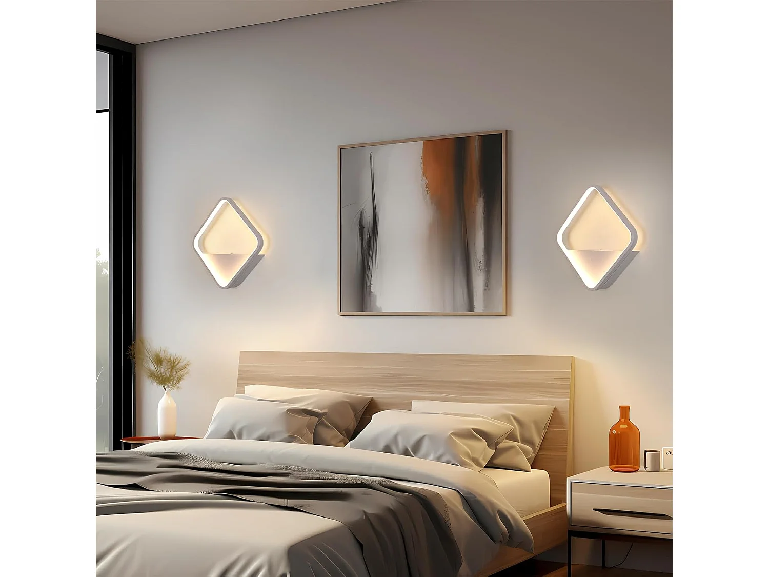 Applique murale LED moderne, usage intérieur, carrée 12 W, lumière blanc chaud 3000 K, idéale pour chambre, salon, couloir, escalier, blanc