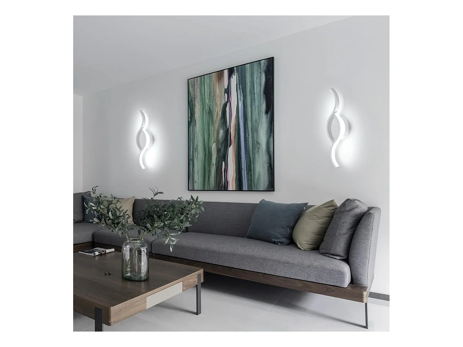 Lot de 2 appliques murales d'intérieur LED, 12W, 1350lm, design moderne, pour salon et chambre à coucher, blanc froid 6500 K, 35,5 cm