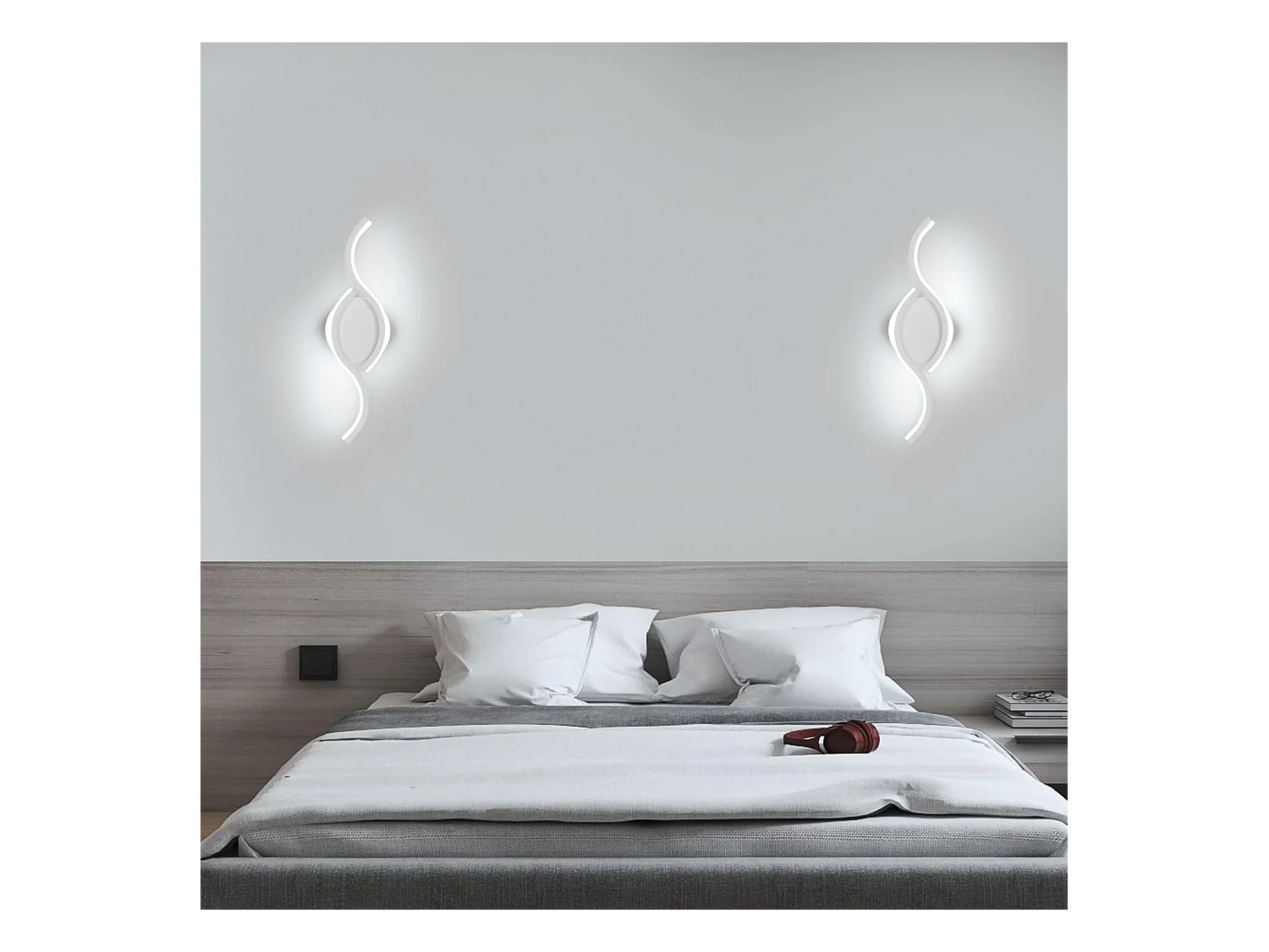 Lot de 2 appliques murales d'intérieur LED, 12W, 1350lm, design moderne, pour salon et chambre à coucher, blanc froid 6500 K, 35,5 cm