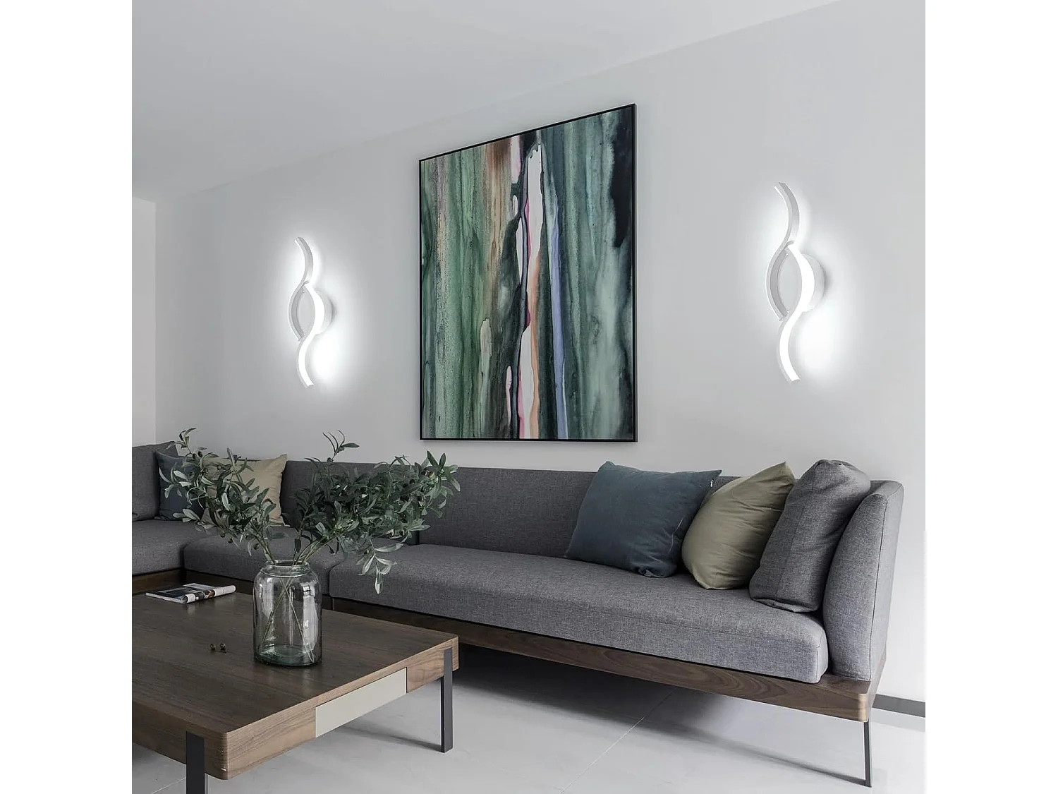 Lot de 2 appliques murales d'intérieur LED, 12W, 1350lm, design moderne, pour salon et chambre à coucher, blanc froid 6500 K, 35,5 cm