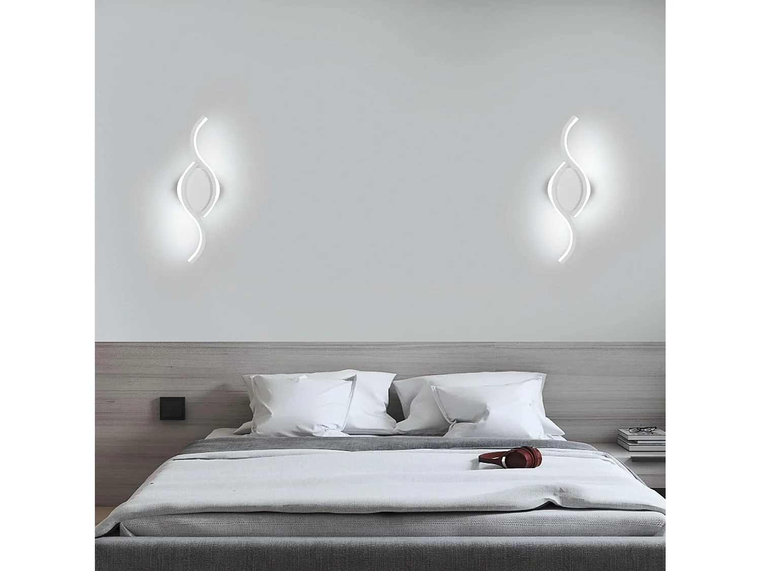 Lot de 2 appliques murales d'intérieur LED, 12W, 1350lm, design moderne, pour salon et chambre à coucher, blanc froid 6500 K, 35,5 cm