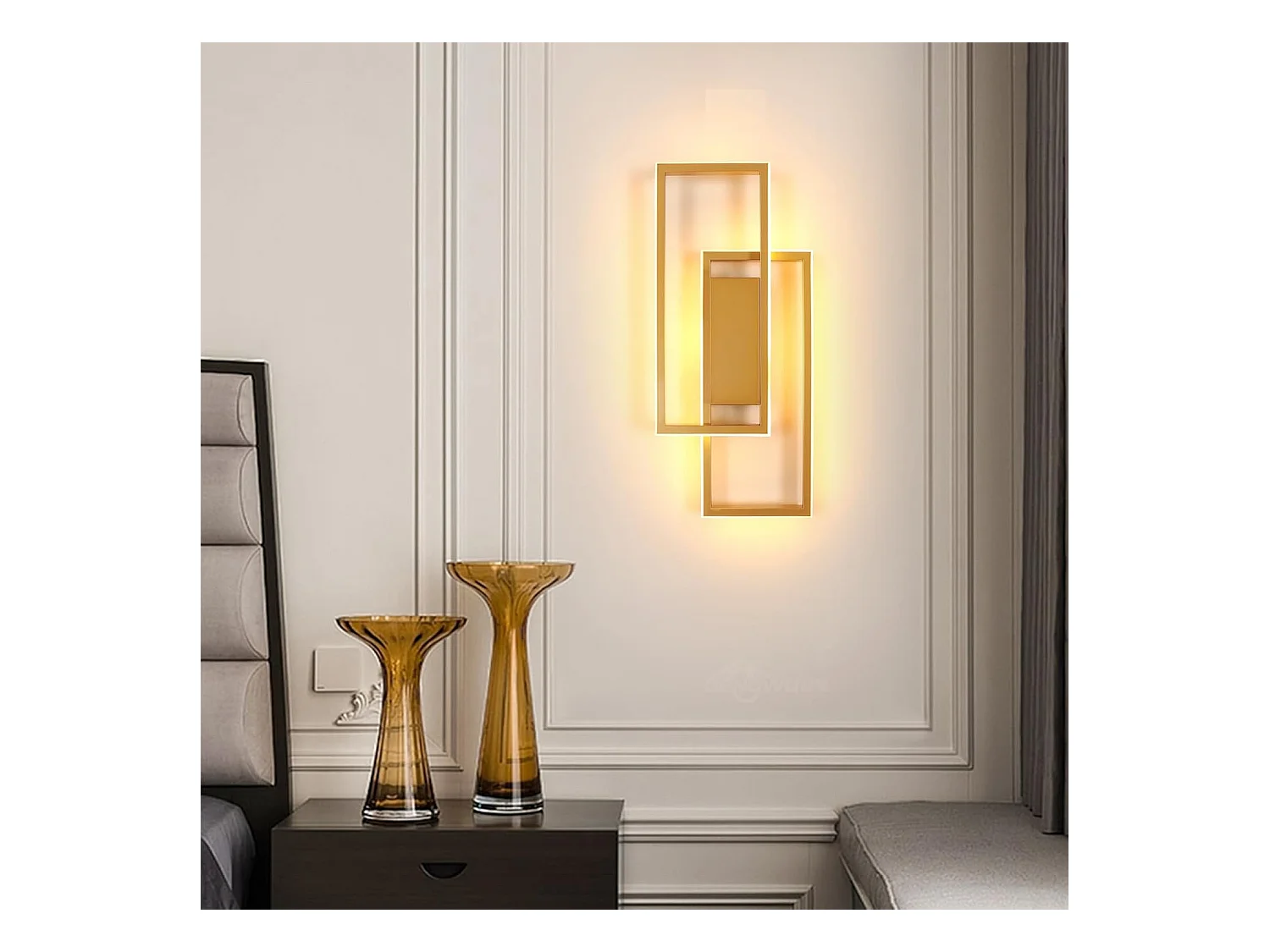 Applique murale d'intérieur LED, 28 W, 2 900 lm, design moderne, dorée, luminaire pour chambre, salon, couloir, lumière blanche chaude 3 000 K