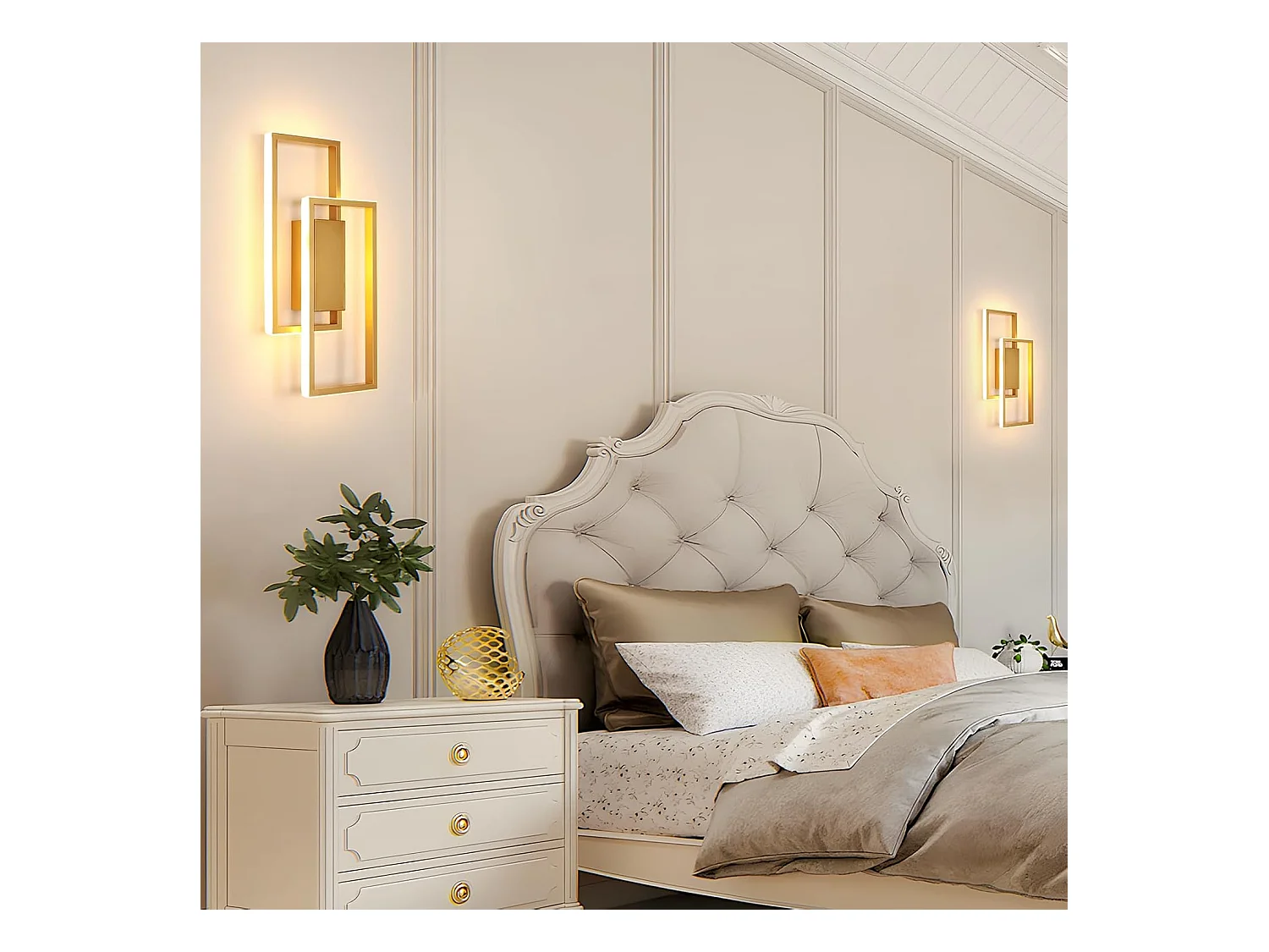 Applique murale d'intérieur LED, 28 W, 2 900 lm, design moderne, dorée, luminaire pour chambre, salon, couloir, lumière blanche chaude 3 000 K