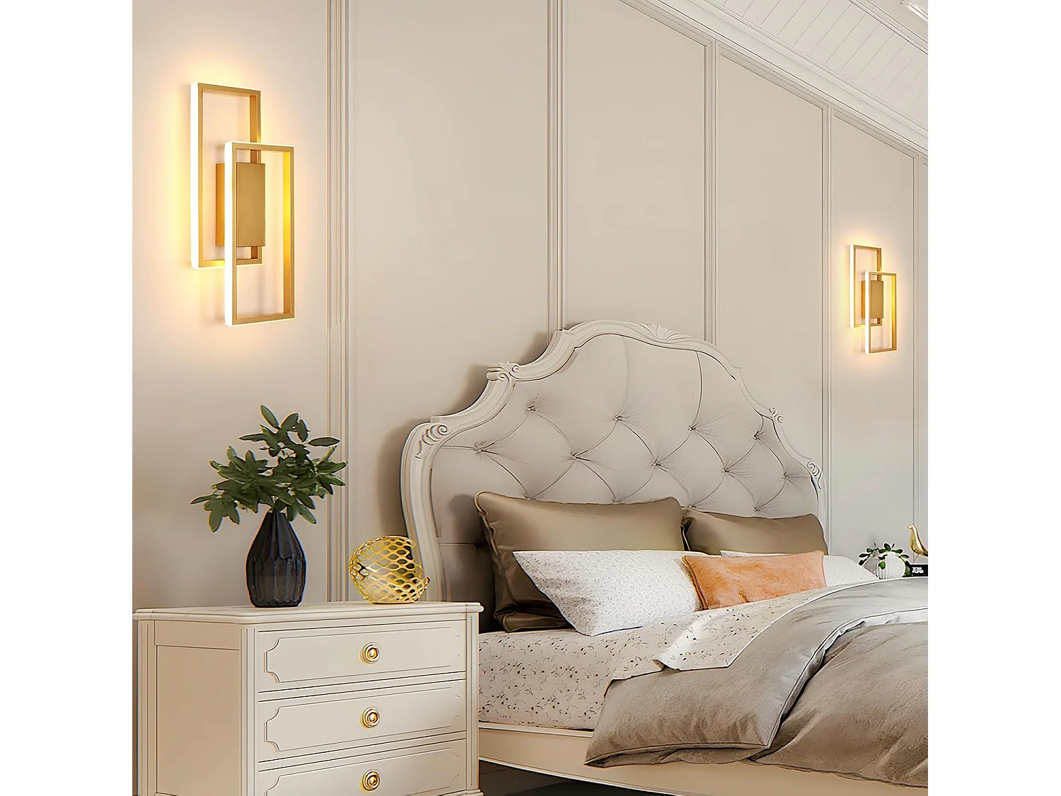 Applique murale d'intérieur LED, 28 W, 2 900 lm, design moderne, dorée, luminaire pour chambre, salon, couloir, lumière blanche chaude 3 000 K