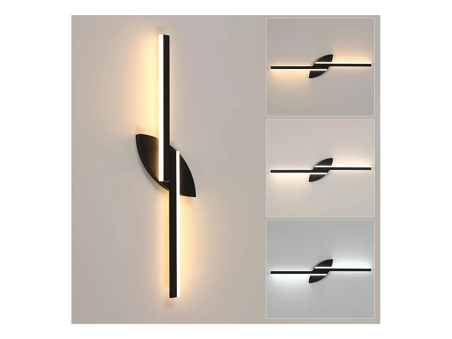 Applique murale d'intérieur LED 80cm,14W,1575lm,design créatif, intensité variable,design moderne,en acrylique,idéale pour les escaliers, noire