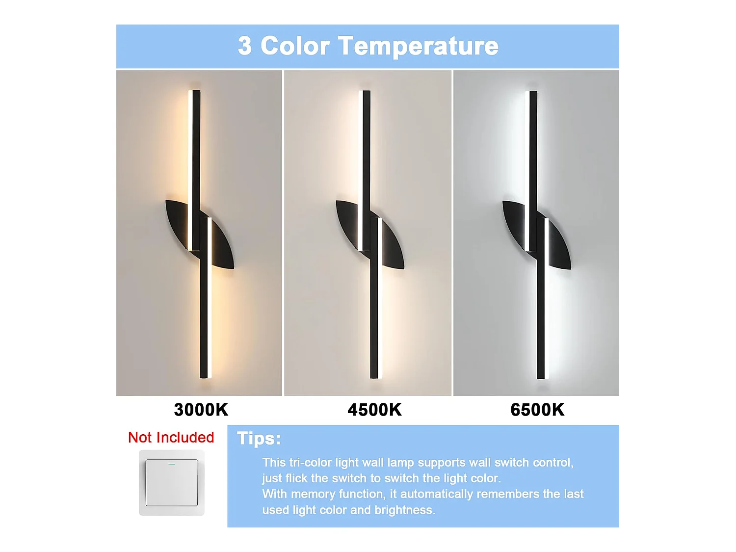 Applique murale d'intérieur LED 80cm,14W,1575lm,design créatif, intensité variable,design moderne,en acrylique,idéale pour les escaliers, noire