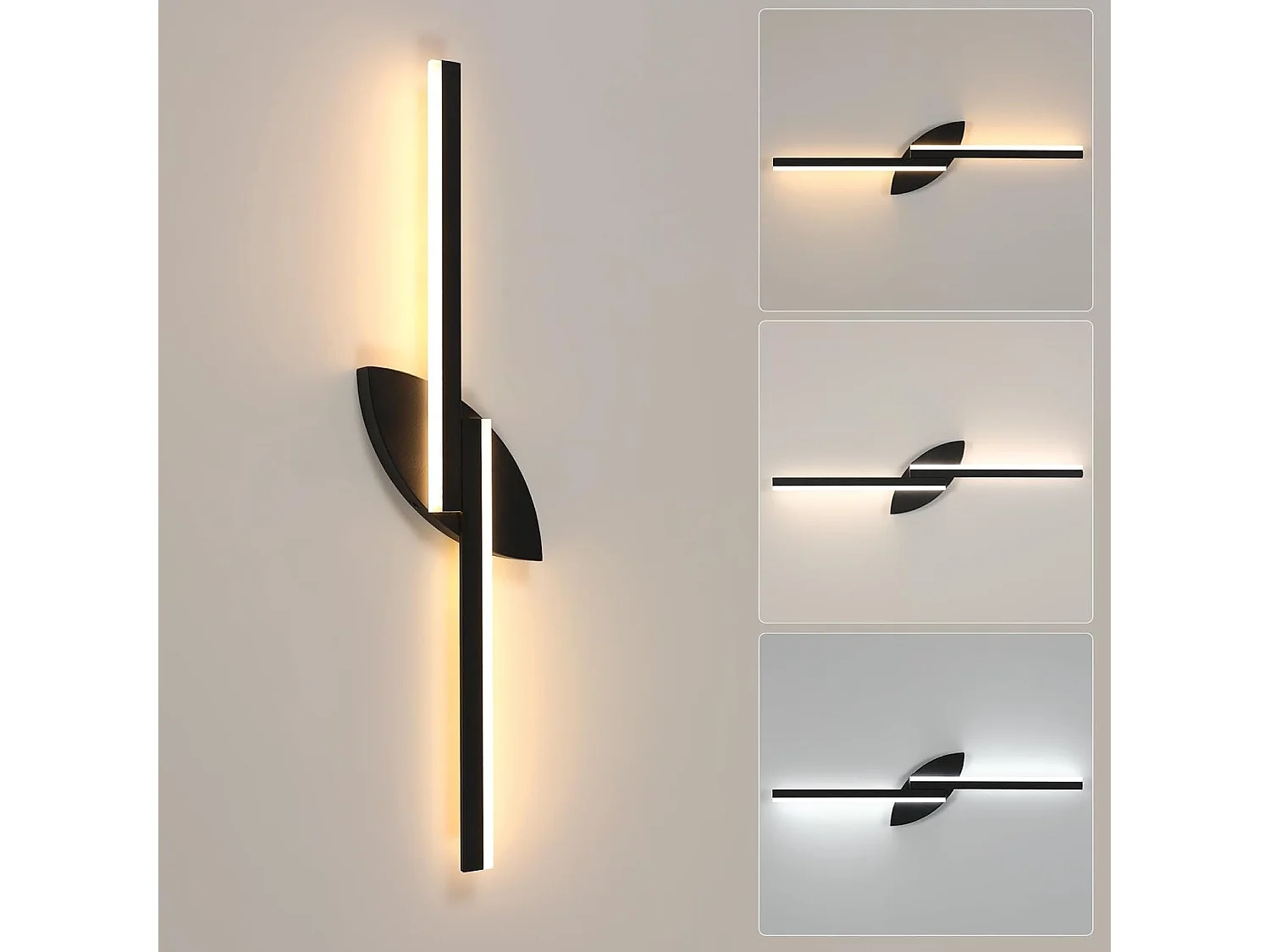 Applique murale d'intérieur LED 80cm,14W,1575lm,design créatif, intensité variable,design moderne,en acrylique,idéale pour les escaliers, noire