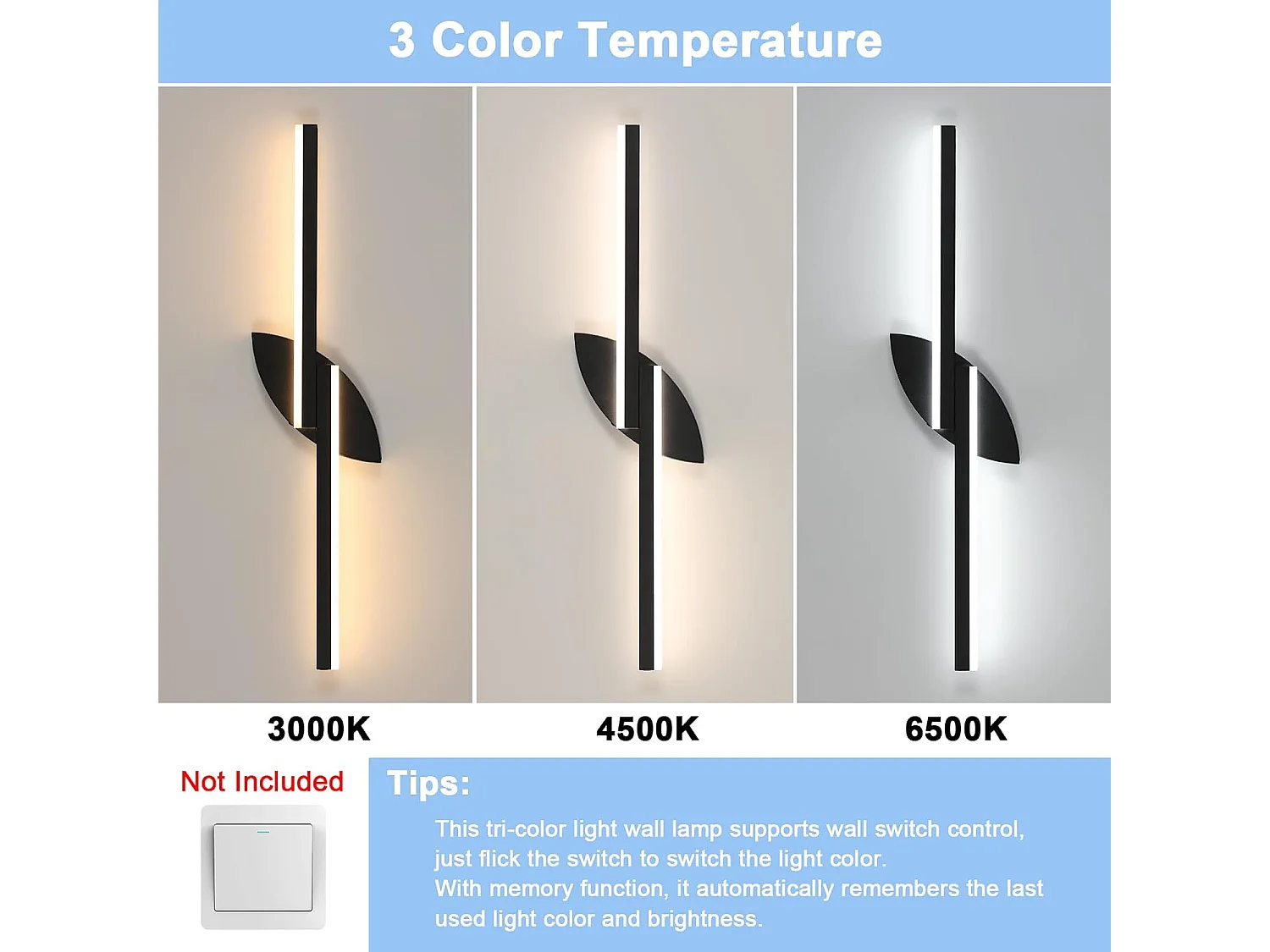 Applique murale d'intérieur LED 80cm,14W,1575lm,design créatif, intensité variable,design moderne,en acrylique,idéale pour les escaliers, noire