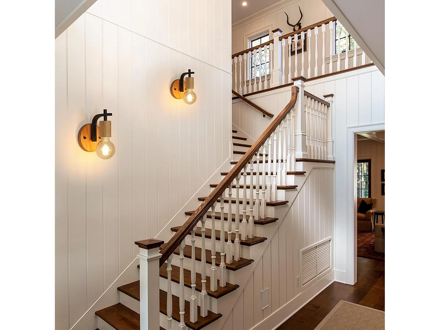 Lot de 2 appliques murales d'intérieur vintage, E27, en bois et métal, pour chambre, couloir, salon, noir