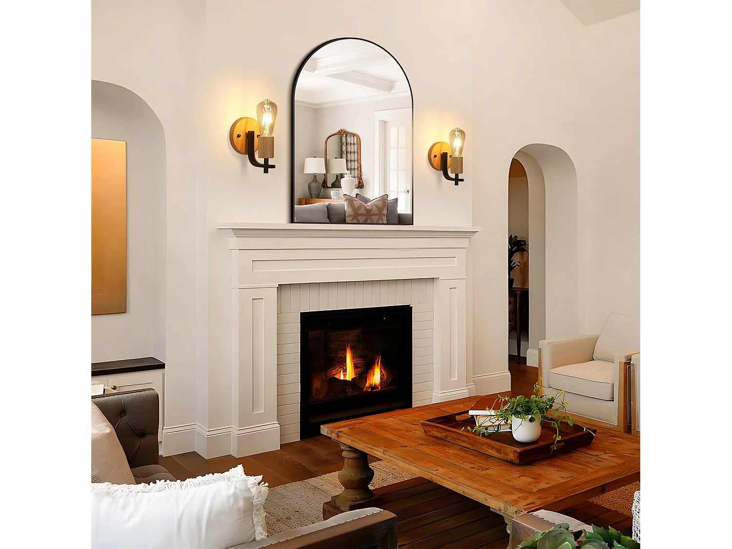 Lot de 2 appliques murales d'intérieur vintage, E27, en bois et métal, pour chambre, couloir, salon, noir