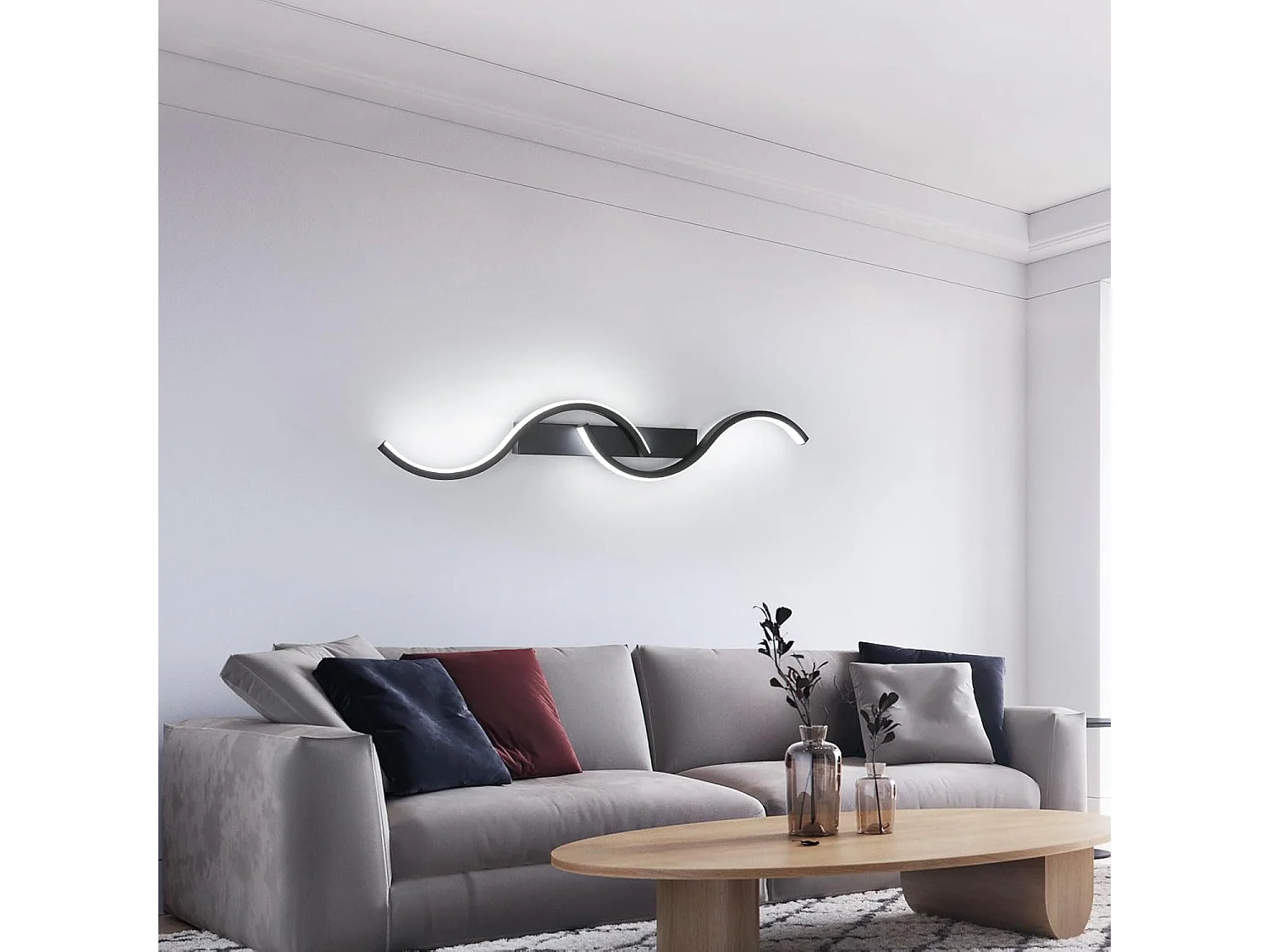 Applique murale LED d'intérieur, applique murale décorative moderne 60cm, applique murale LED en aluminium noir pour salon,lumière blanc froid 6500K
