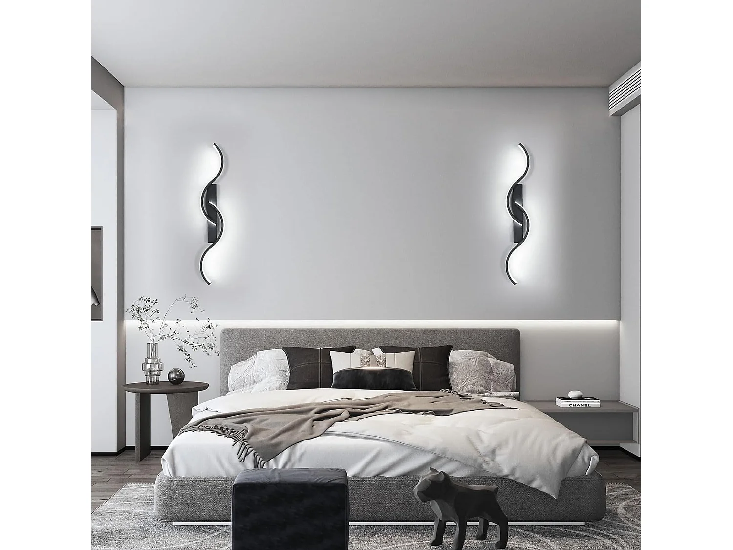 Applique murale LED d'intérieur, applique murale décorative moderne 60cm, applique murale LED en aluminium noir pour salon,lumière blanc froid 6500K