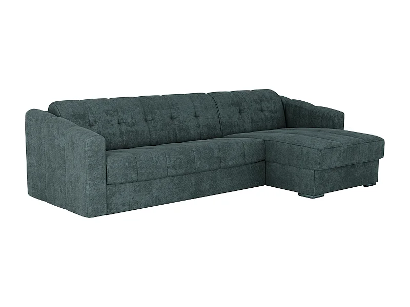 Canapé d'angle convertible express en tissu texturé bleu canard - Couchage lattes larges 140 cm - Matelas 14 cm - DARIELO