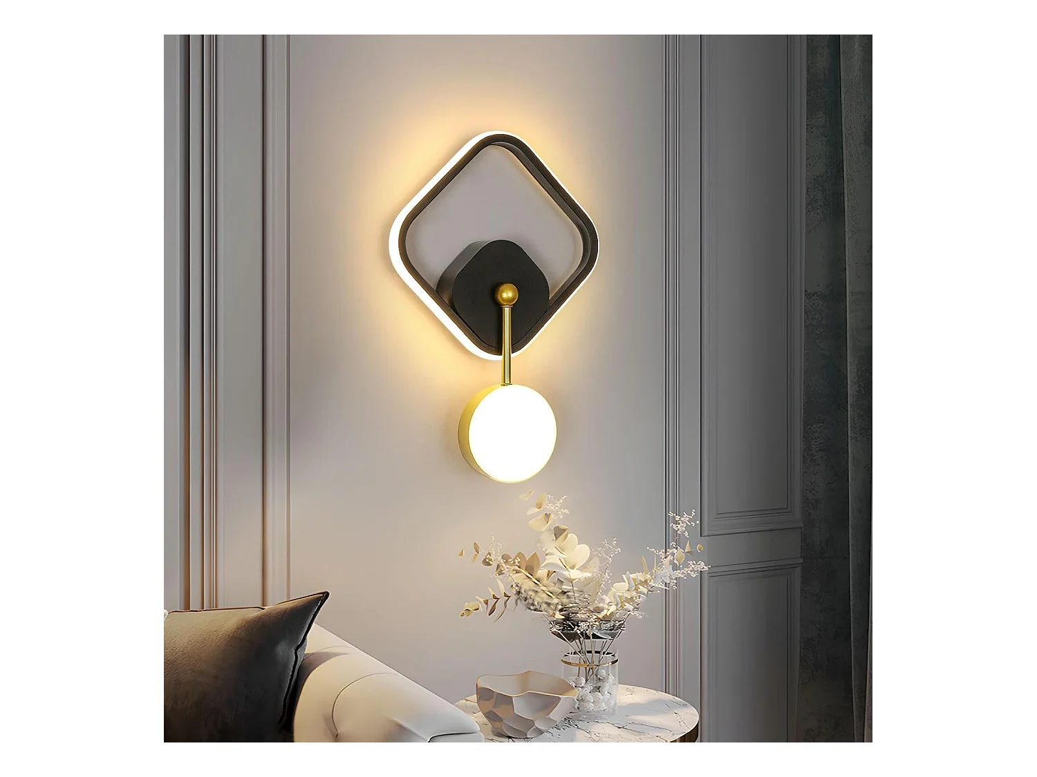 Applique murale d'intérieur LED, 21W, 2550lm, moderne, en acrylique, pour salon, chambre, couloir, escalier, lumière chaude 3000K, noir