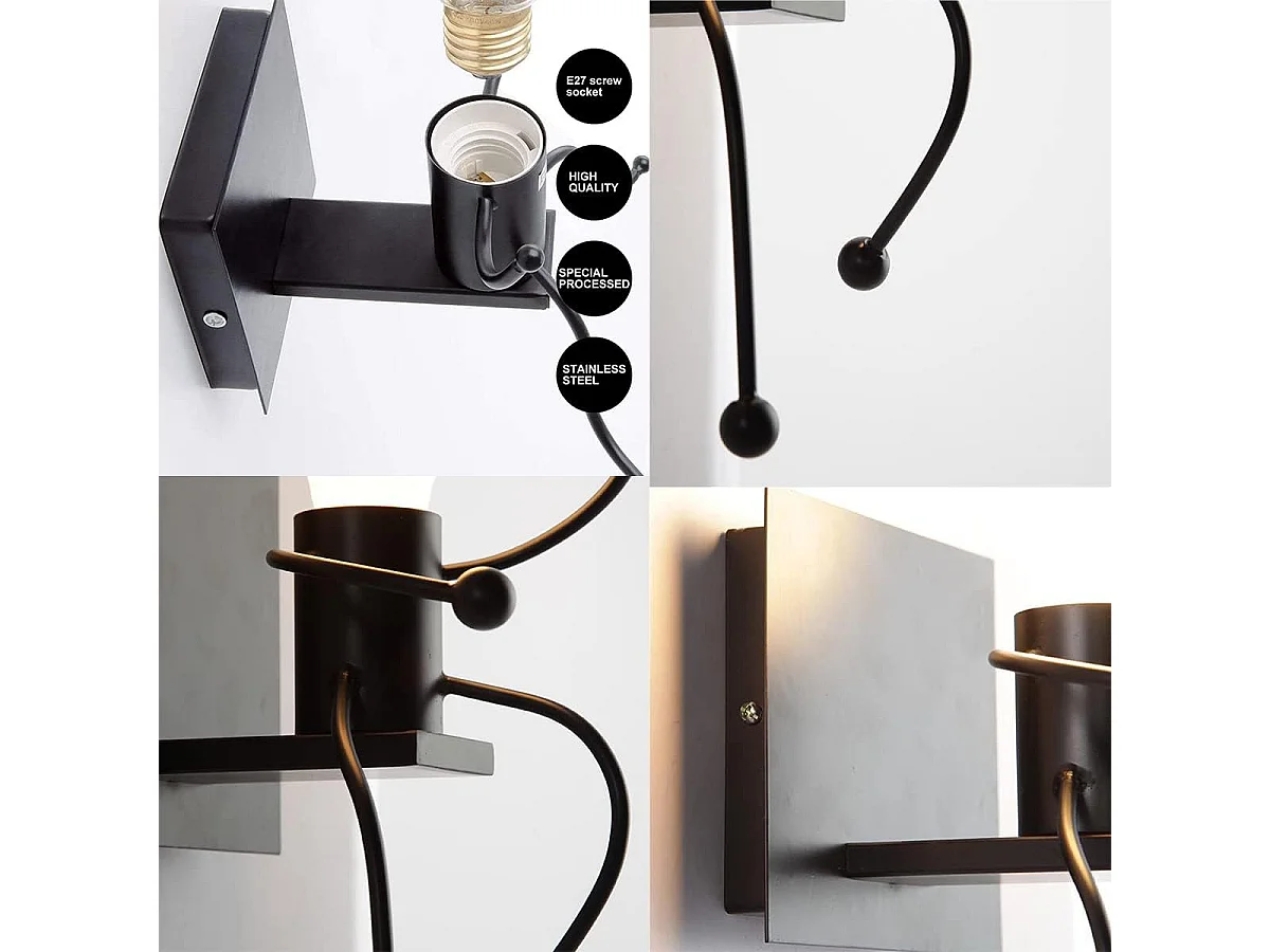 Applique murale rétro créative pour chambre d'enfant, lampe de chevet E27 en métal, forme dessin animé (sans ampoule)