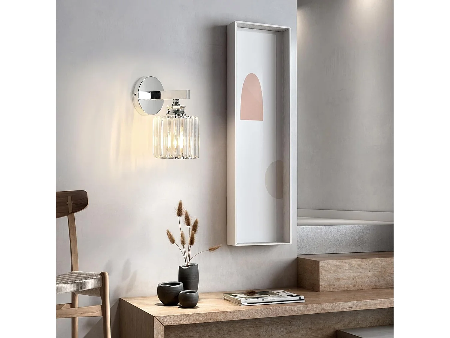 Applique murale moderne en cristal, élégante applique ronde argentée E27 pour chambre, salon, couloir