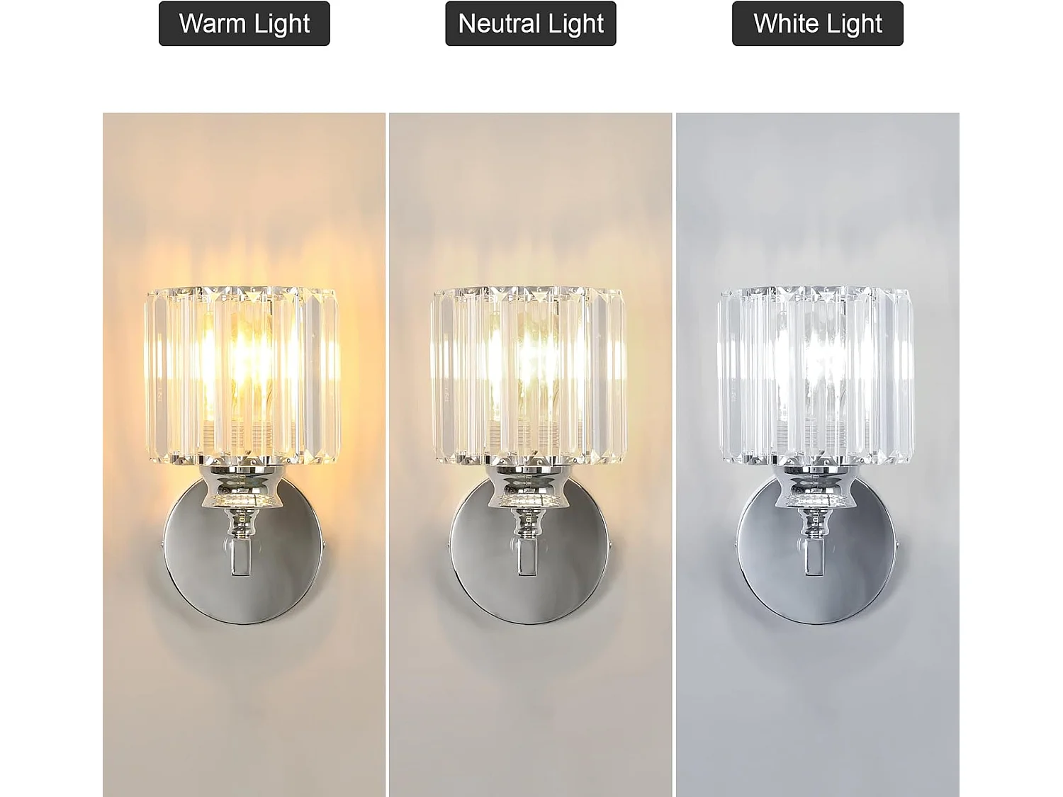 Applique murale moderne en cristal, élégante applique ronde argentée E27 pour chambre, salon, couloir