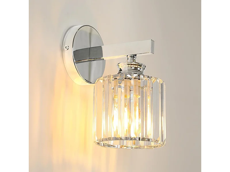 Applique murale moderne en cristal, élégante applique ronde argentée E27 pour chambre, salon, couloir