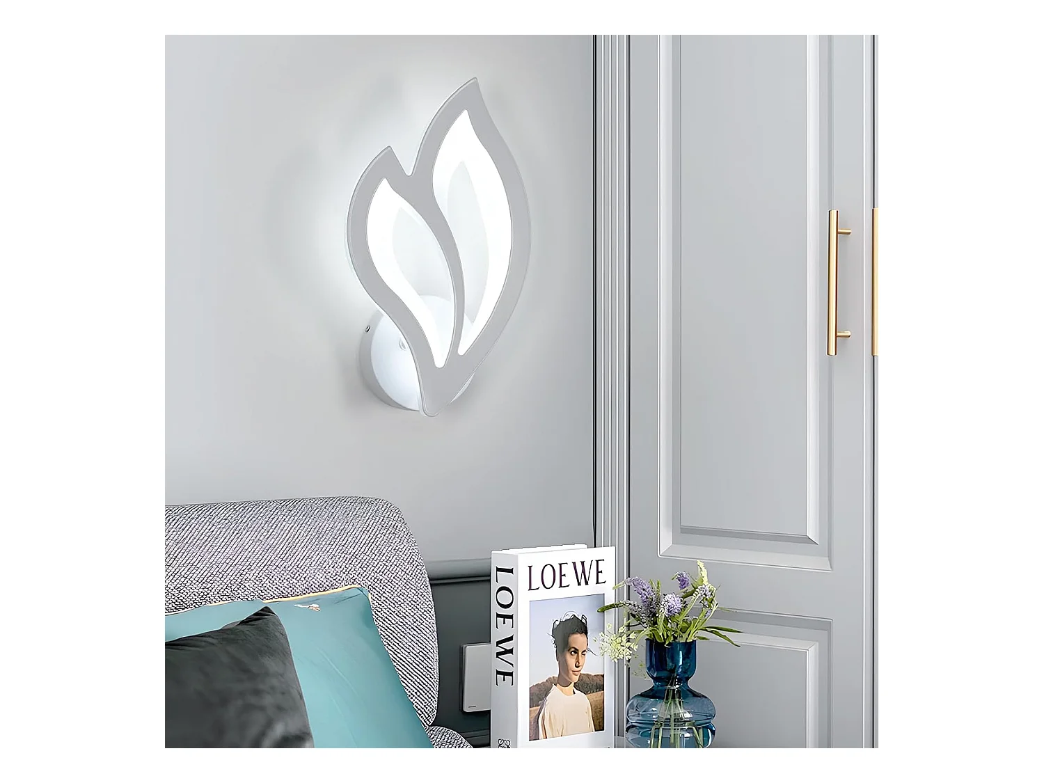Applique murale LED moderne 13W en forme de fleur blanche 6500K, lumière blanche froide, idéale pour un couloir, une chambre à coucher ou un salon
