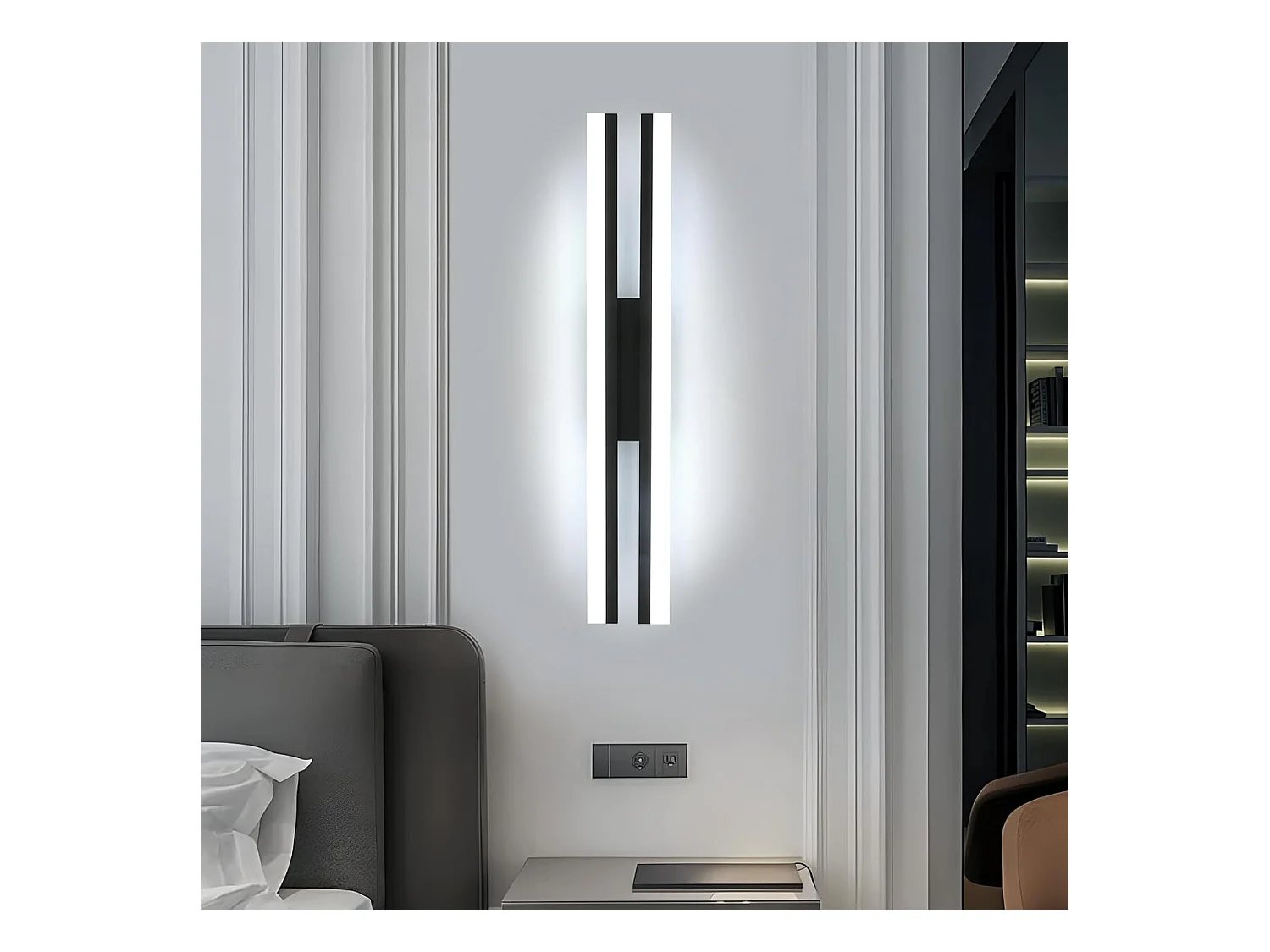 Applique murale LED d'intérieur, design linéaire, moderne, lumière blanche 6500 K, longue applique LED 16 W pour salon, chambre, couloir, noir