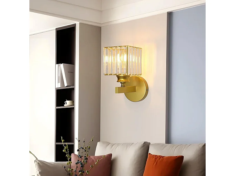 Applique d'intérieur en cristal, applique d'intérieur dorée E27, applique pour chambre, salon, salle à manger, couloir (sans ampoule)