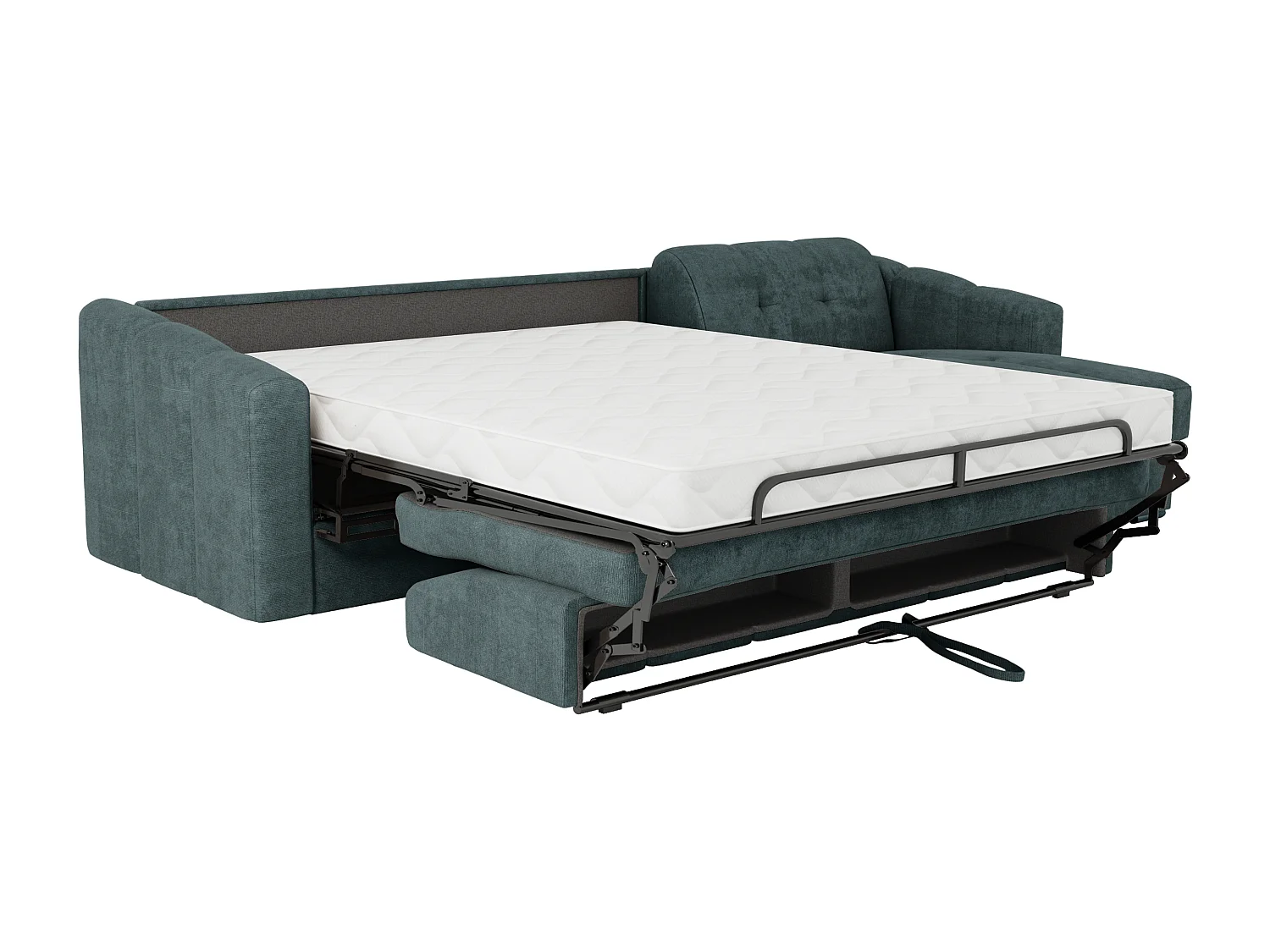 Canapé d'angle convertible express en tissu texturé bleu canard - Couchage 160 cm - Matelas 18 cm - DARIELO