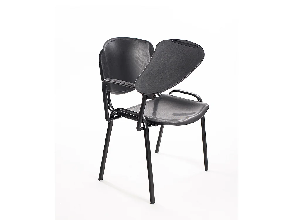 Set di 6 sedie impilabili in plastica con Ribaltina scrittoio tavoletta per sala conferenza meeting e convegni - Nero