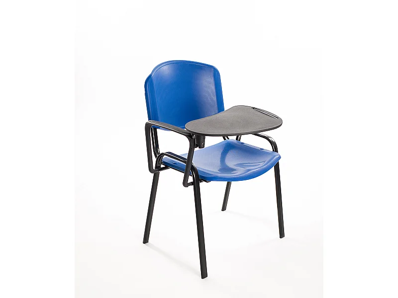 Set di 6 sedie impilabili in plastica con Ribaltina scrittoio tavoletta per sala conferenza meeting e convegni -Blu