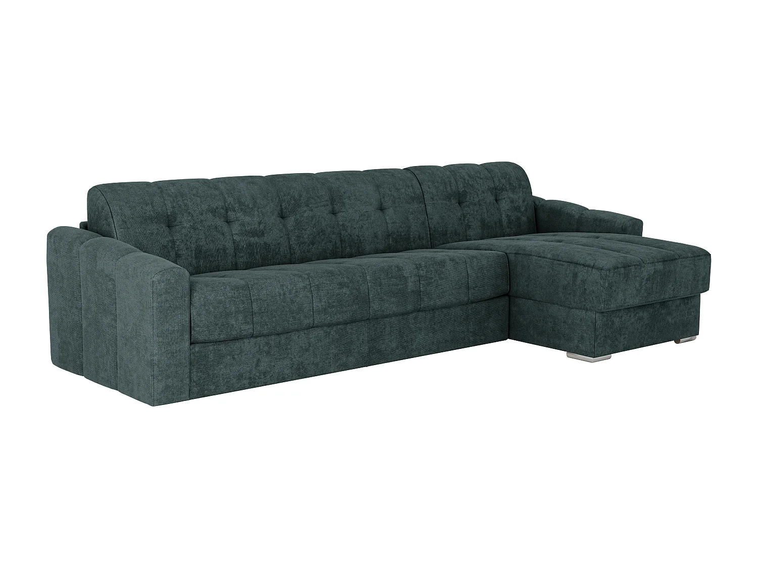 Canapé d'angle convertible express en tissu texturé bleu canard - Couchage lattes larges 160 cm - Matelas 22 cm avec mémoire de forme - DARIELO