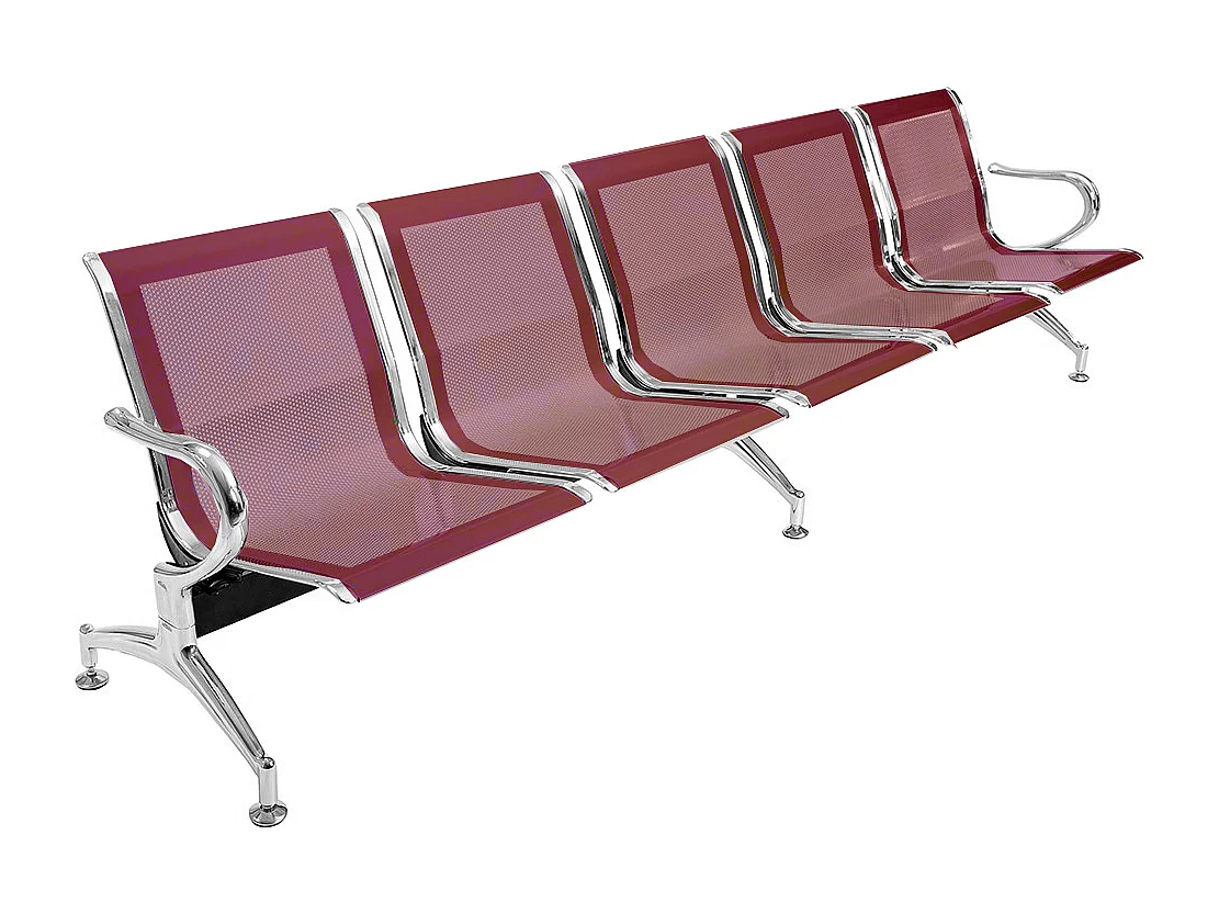 Panca per sala attesa aspetto studio ufficio in acciaio a 5 posti - colore rosso