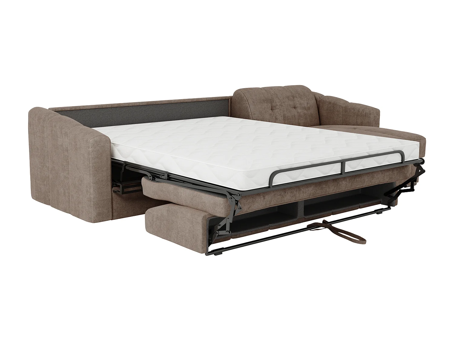 Canapé d'angle convertible express en tissu texturé taupe - Couchage 140 cm - Matelas 14 cm - DARIELO