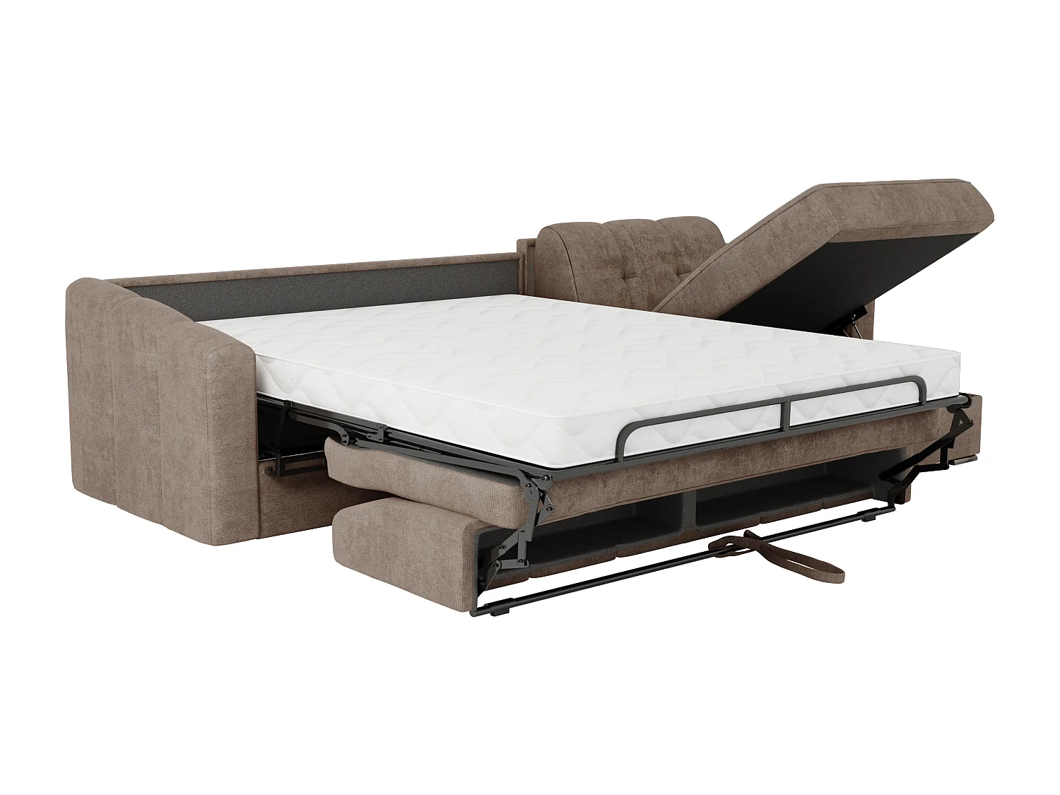 Canapé d'angle convertible express en tissu texturé taupe - Couchage lattes larges 140 cm - Matelas 14 cm - DARIELO