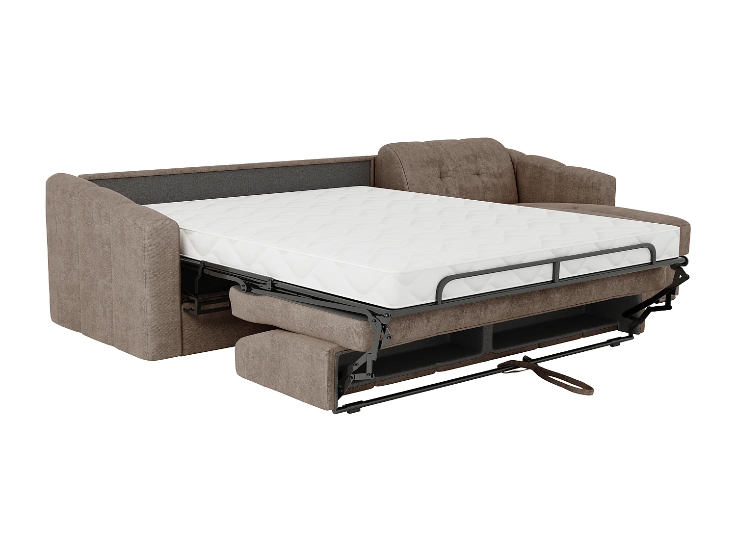 Canapé d'angle convertible express en tissu texturé taupe - Couchage lattes larges 140 cm - Matelas 18 cm - DARIELO