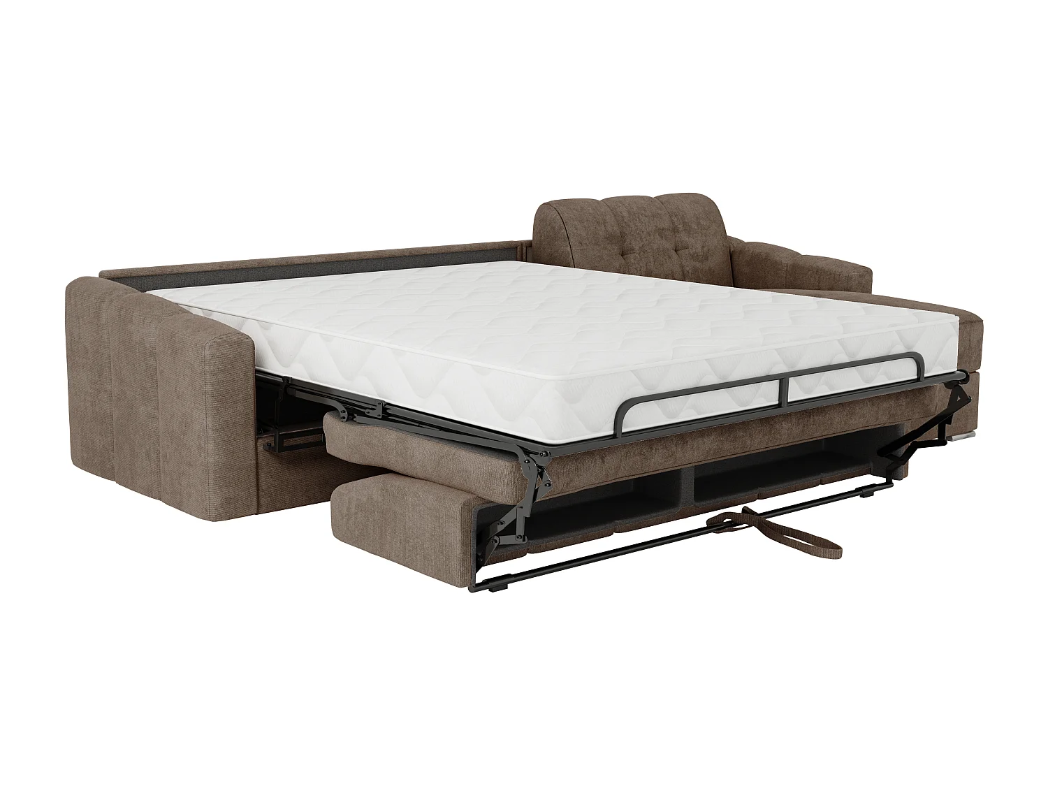 Canapé d'angle convertible express en tissu texturé taupe - Couchage 140 cm - Matelas 22 cm avec mémoire de forme - DARIELO