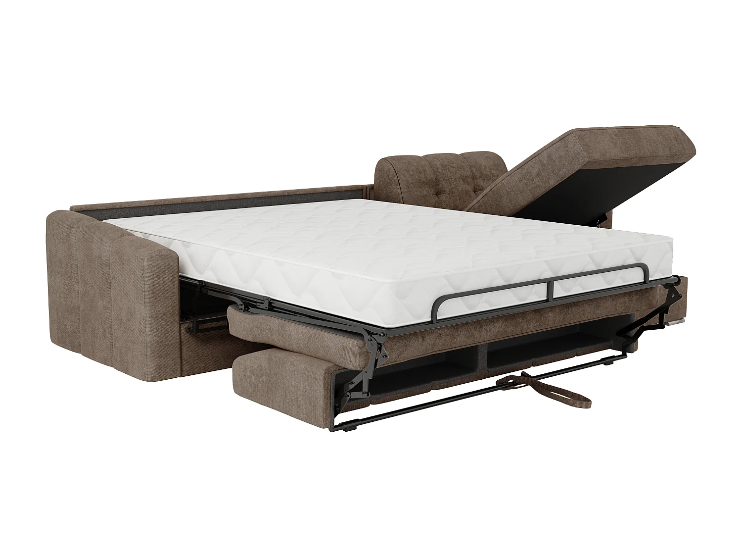 Canapé d'angle convertible express en tissu texturé  taupe - Couchage 160 cm - Matelas 22 cm avec mémoire de forme - DARIELO