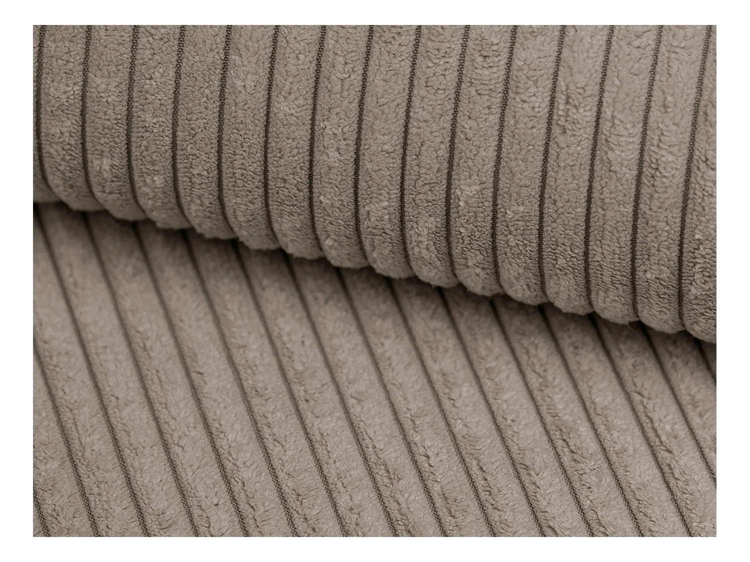  Canapé d'angle droit en velours côtelé taupe ERYNEL