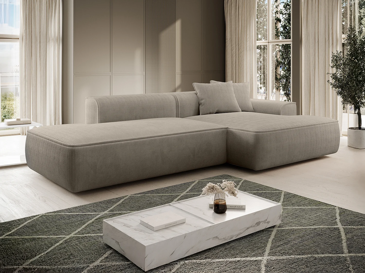 Høyre hjørnesofa i kordfløyel, taupe ERYNEL