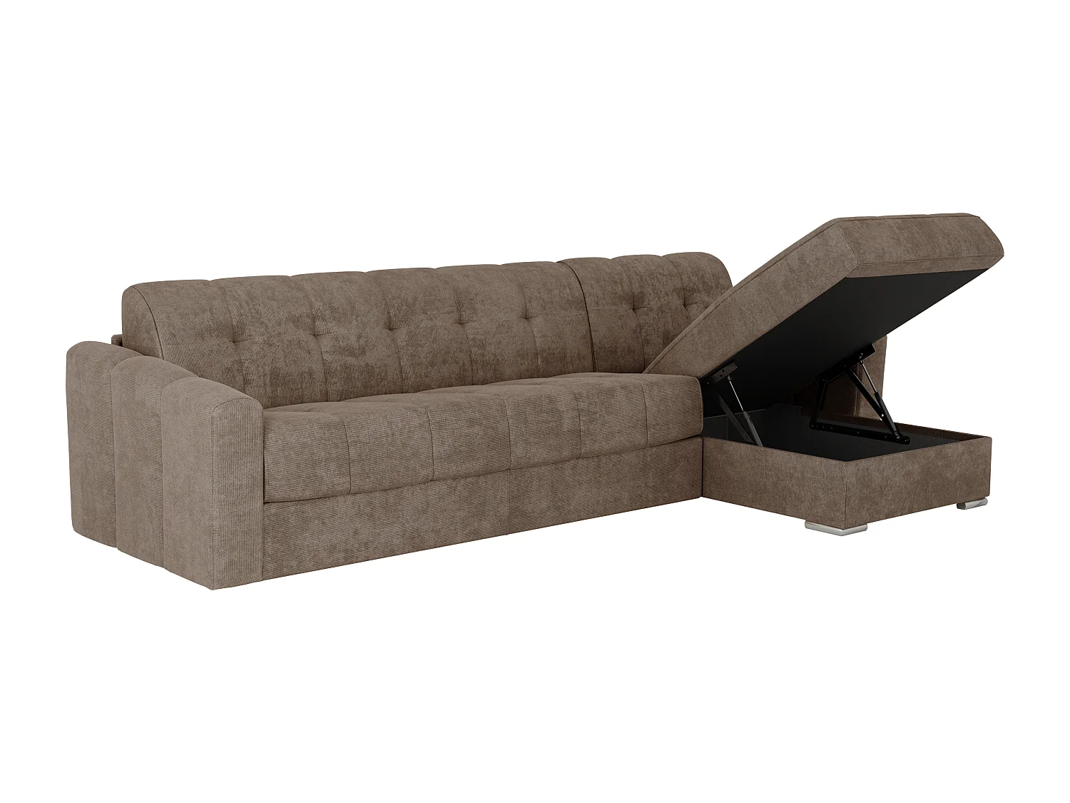 Canapé d'angle convertible express en tissu texturé taupe - Couchage lattes larges 160 cm - Matelas 22 cm avec mémoire de forme - DARIELO