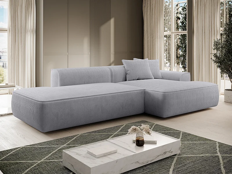  Canapé d'angle droit en velours côtelé gris clair ERYNEL