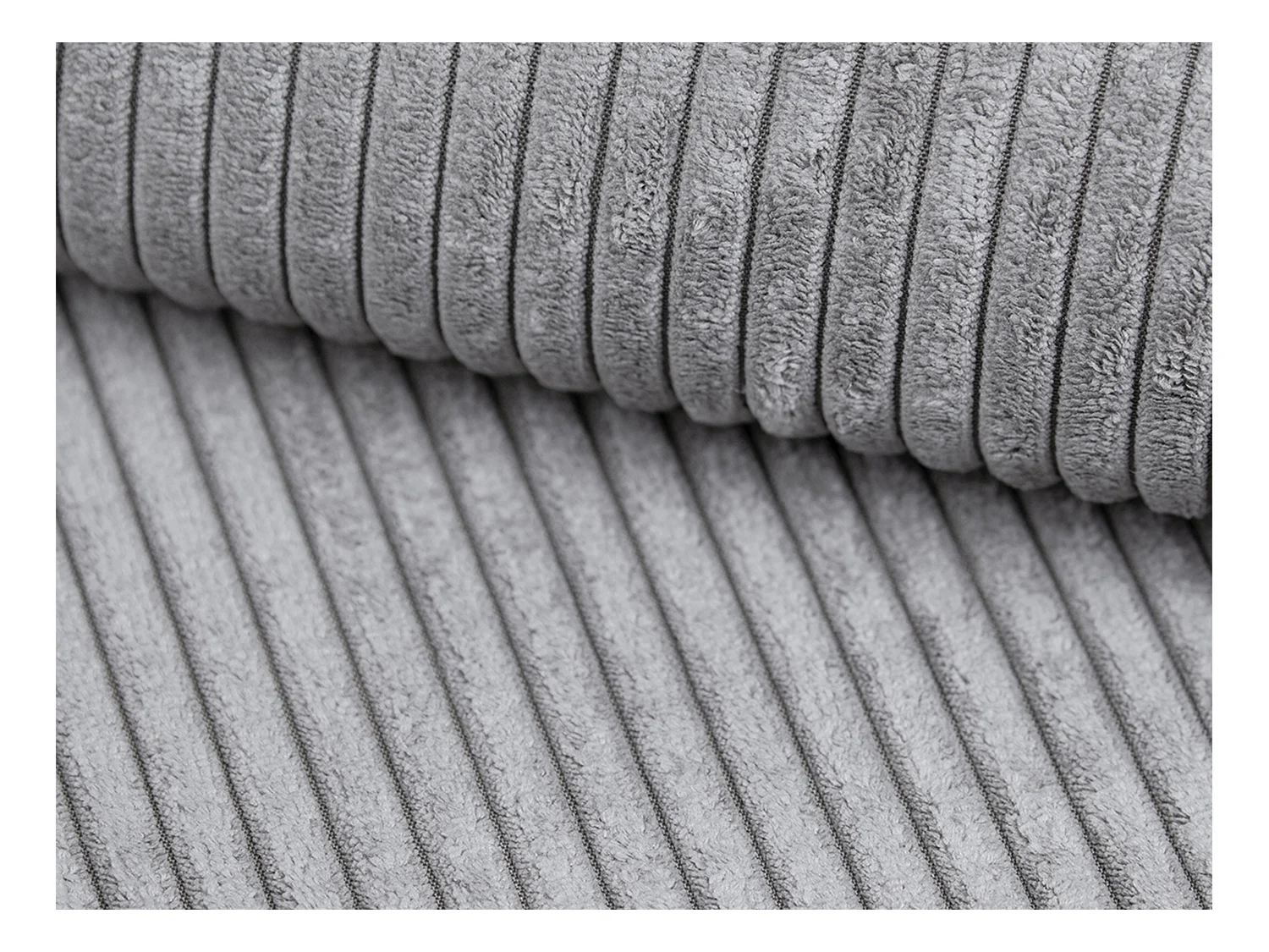  Canapé d'angle droit en velours côtelé gris clair ERYNEL