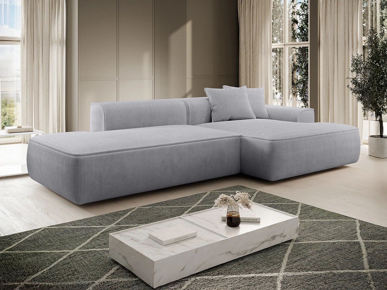 Högervänd soffa i ljusgrå manchestersammet ERYNEL