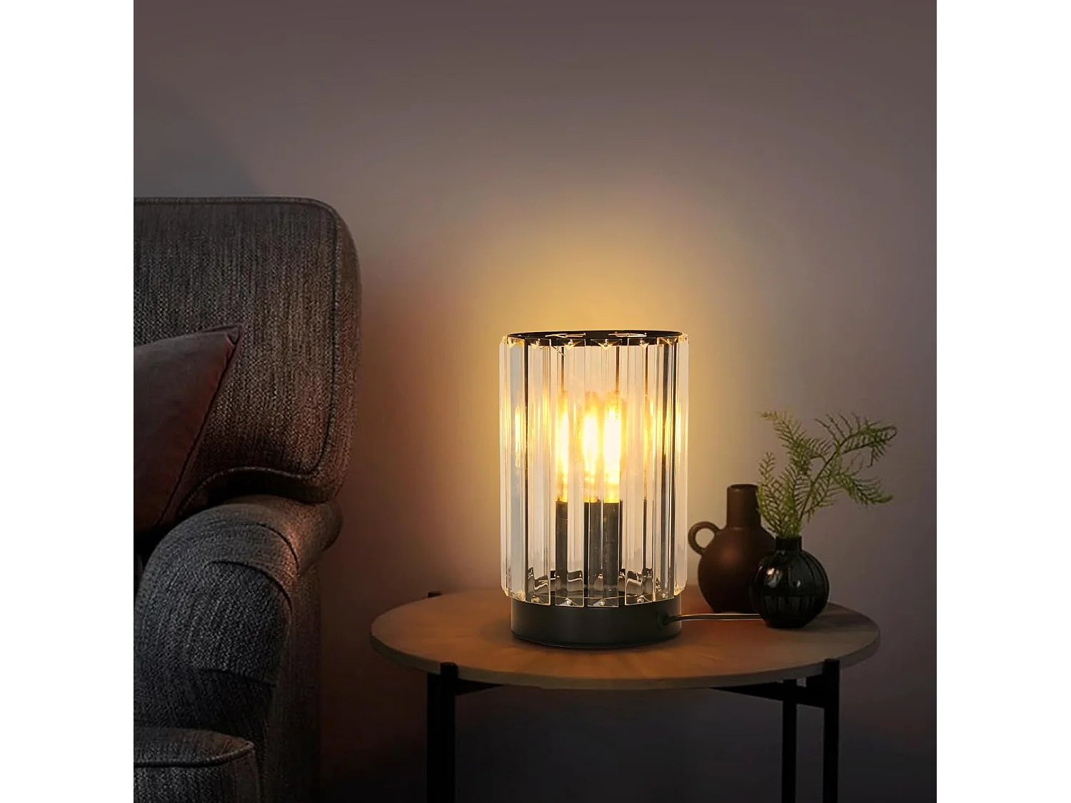 Lampe de table moderne E27, abat-jour en verre cristal, lampe de chevet avec prise et interrupteur pour chambre, salon, salle à manger, noir