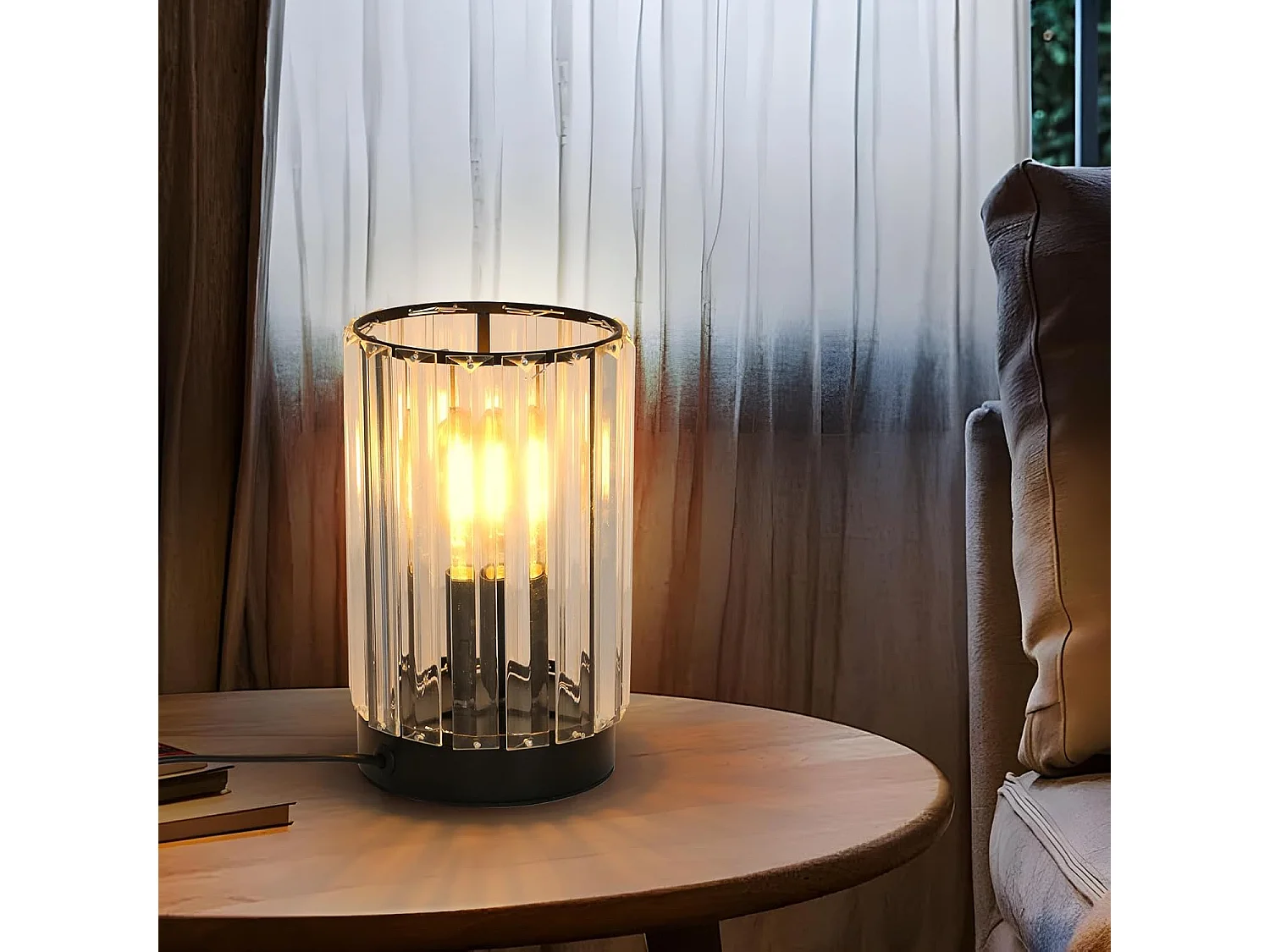 Lampe de table moderne E27, abat-jour en verre cristal, lampe de chevet avec prise et interrupteur pour chambre, salon, salle à manger, noir