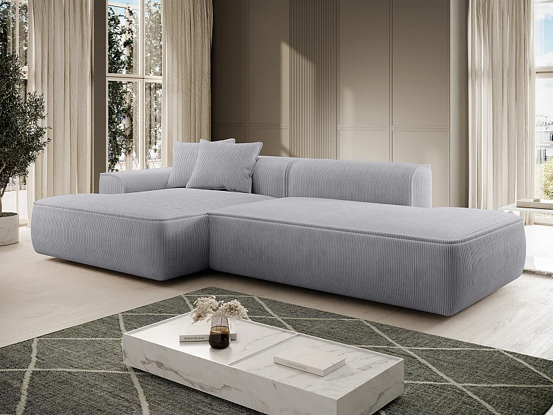 Ecksofa - Ecke links - Cord - Hellgrau - ERYNEL